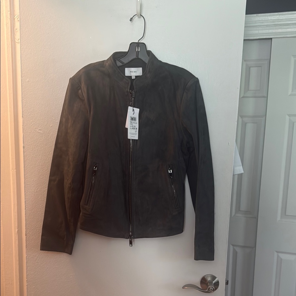 Reiss Gray Suede Leather Jacket Classic Fitted Design